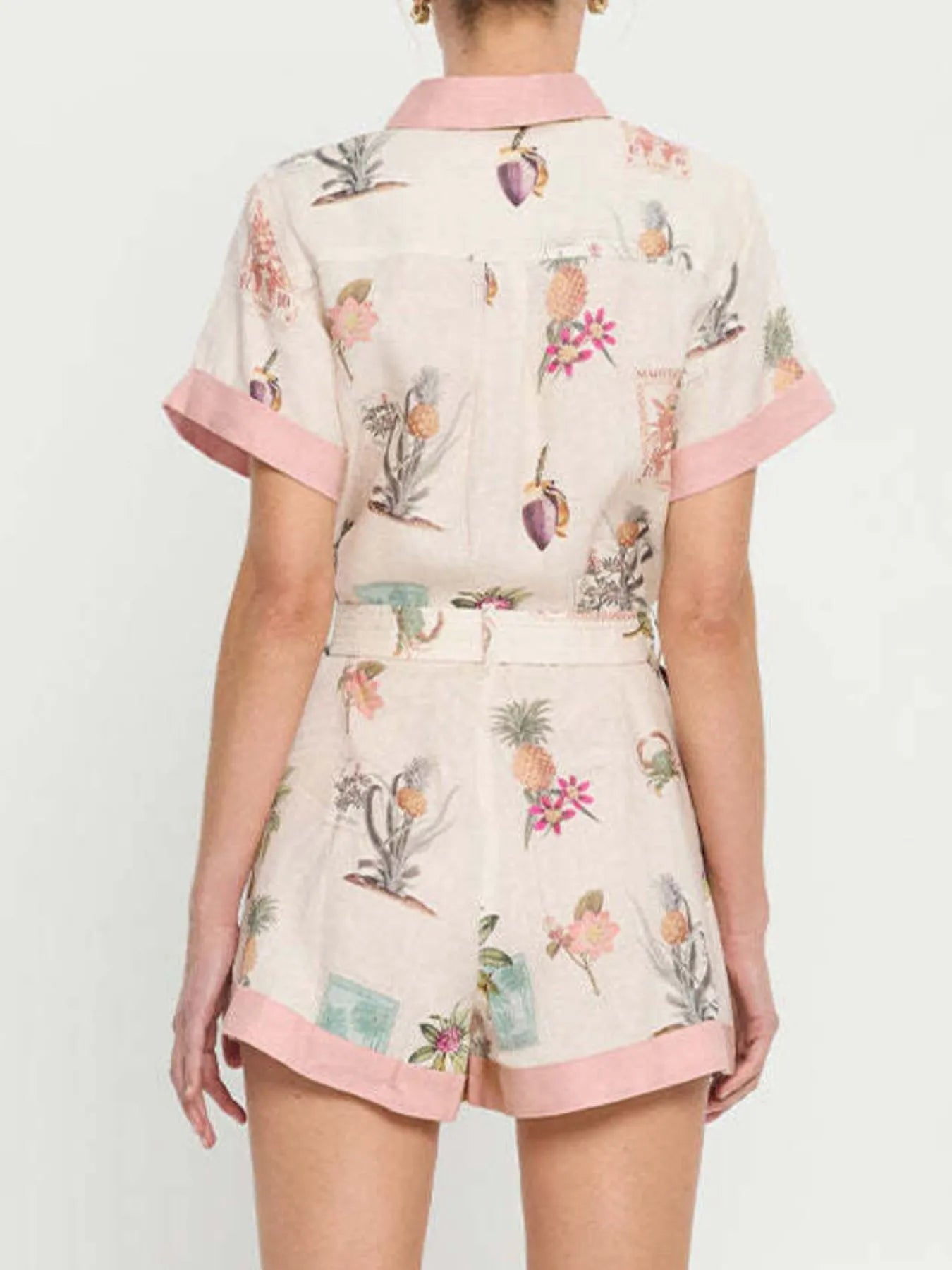 Belted Short Sleeve Romper in Multicolor
