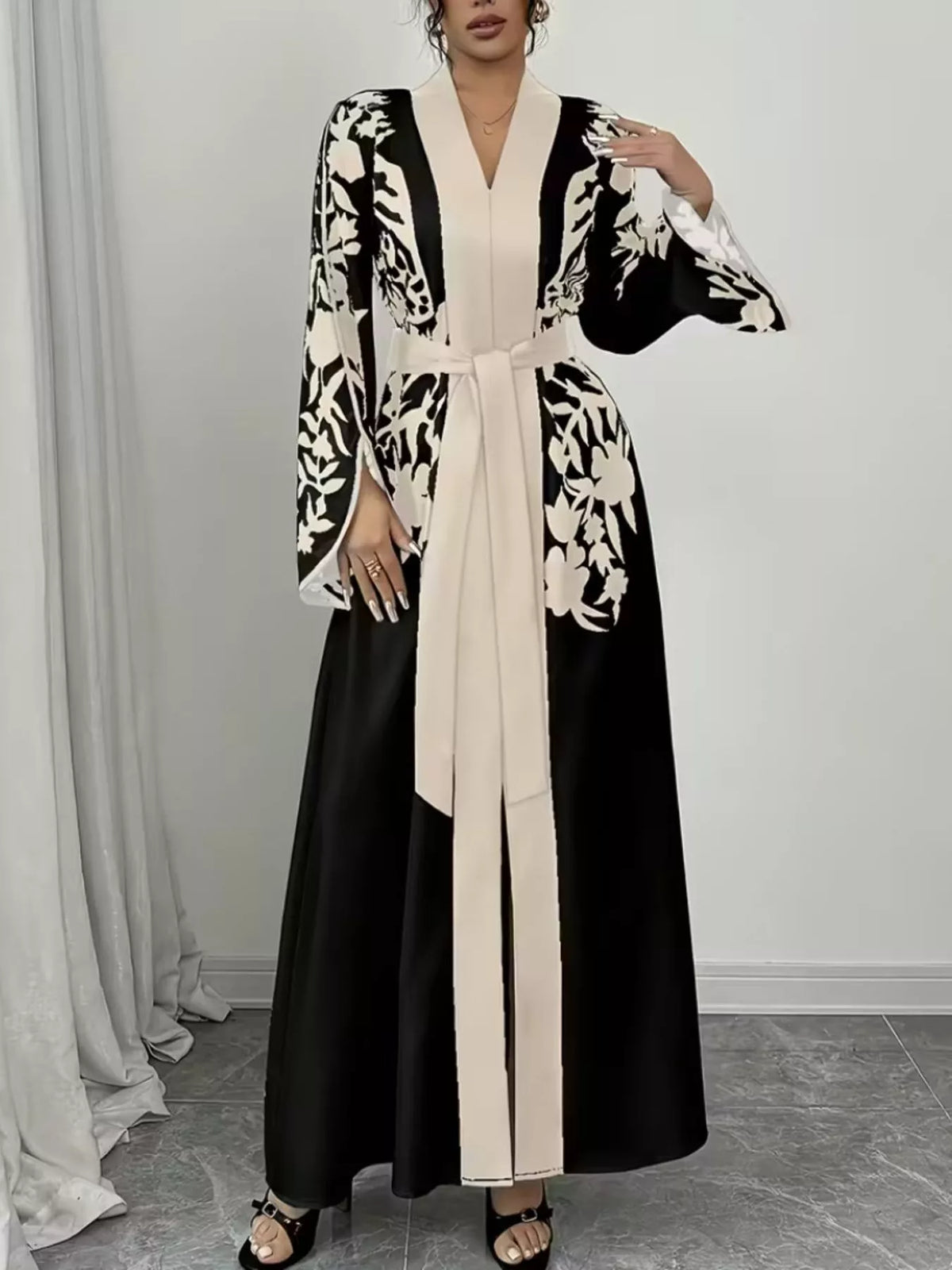 Printed Tie-Waist Maxi Dress with Front Split by Calliope
