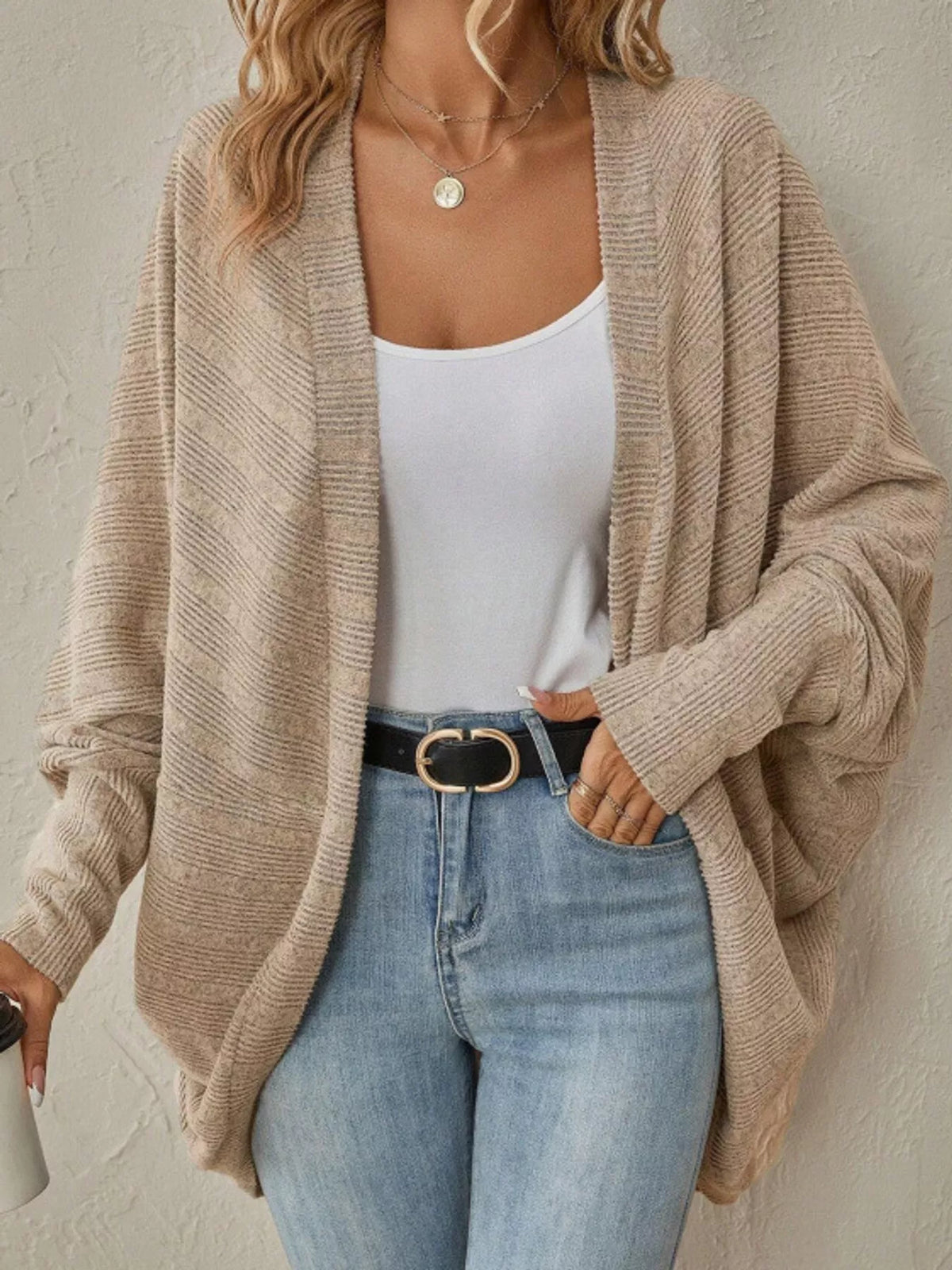 Open-Front Batwing Sleeve Cardigan