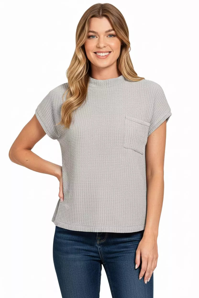 Zenana Chenille Waffle Sweater in Heather Grey in H grey