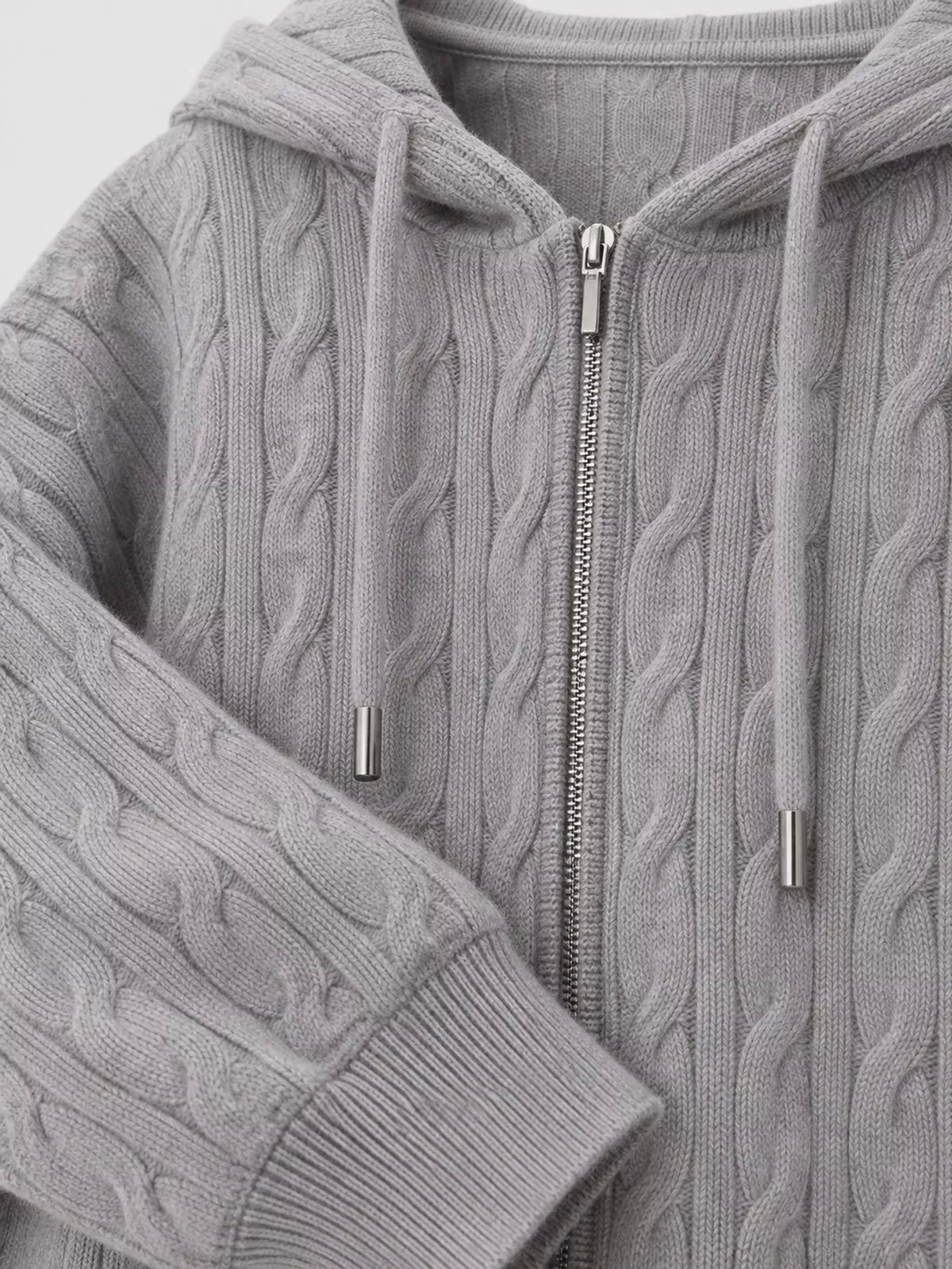 Cable Knit Zip-Up Hooded Cardigan and Wide-Leg Pants Set