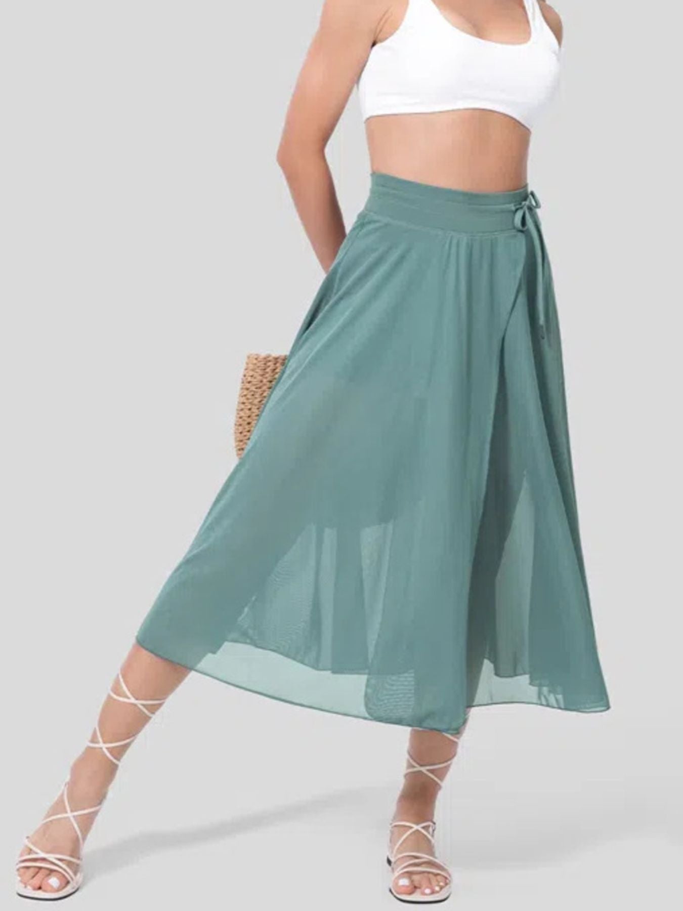 Slit Flowy Skirt with Built-In Shorts
