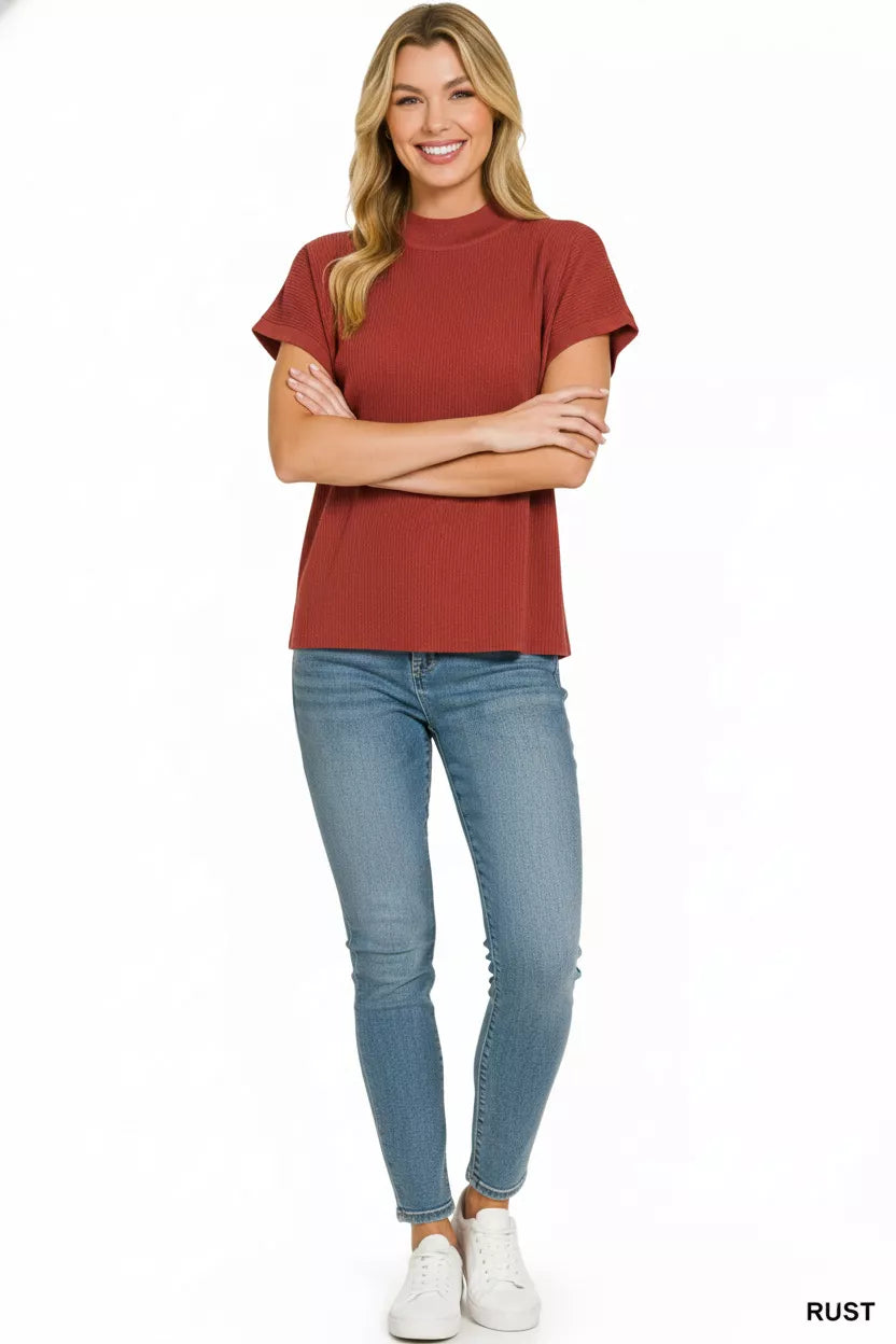Zenana Mock Neck Boxy Sweater in Rust
