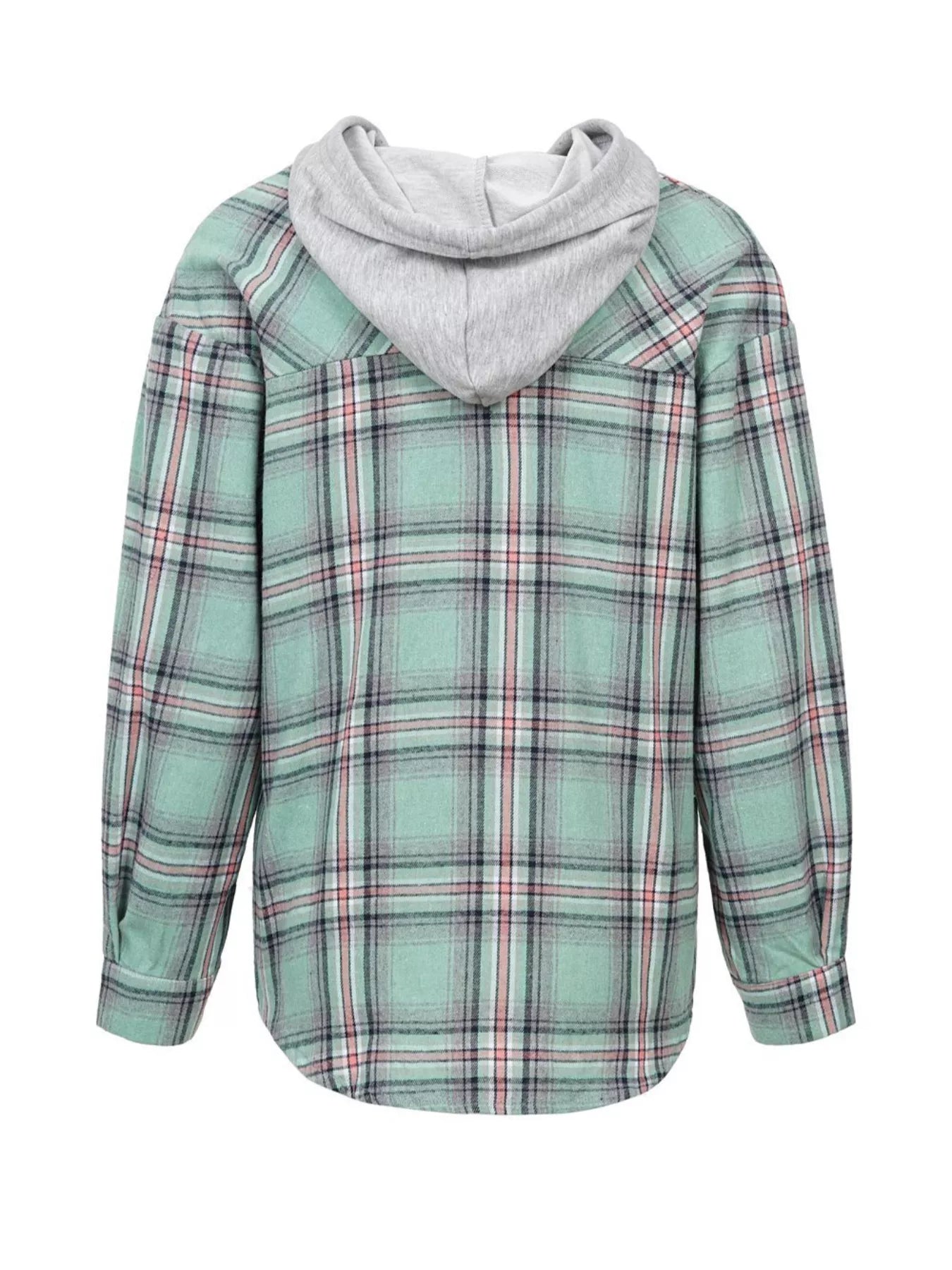 Plaid Button-Up Hooded Shirt