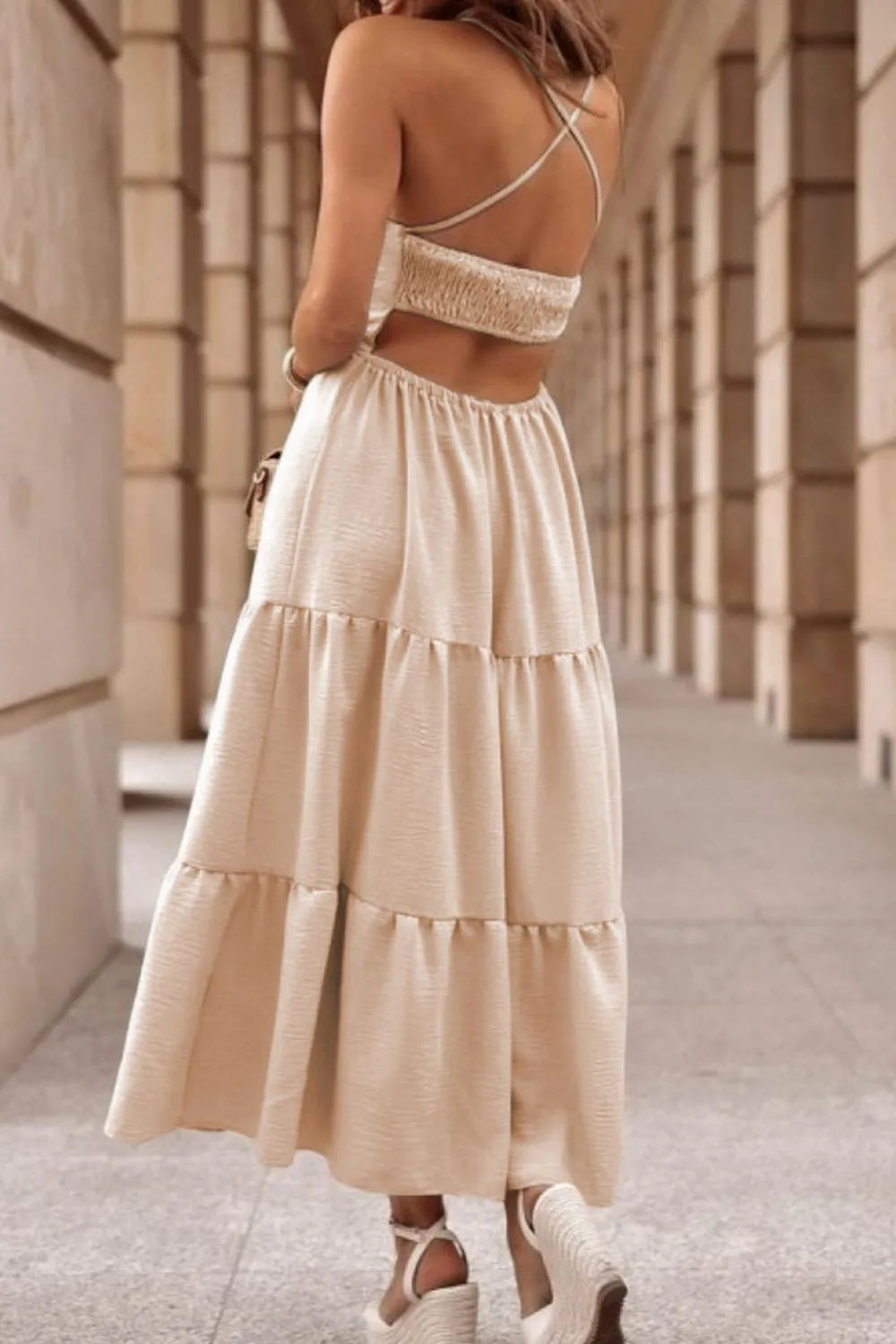 Crisscross Spaghetti Strap Tiered Dress