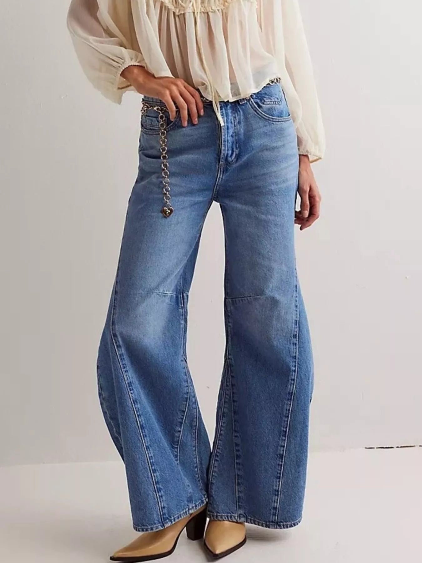 Washed Wide Leg Jeans with Pockets by Dreamy Drapes