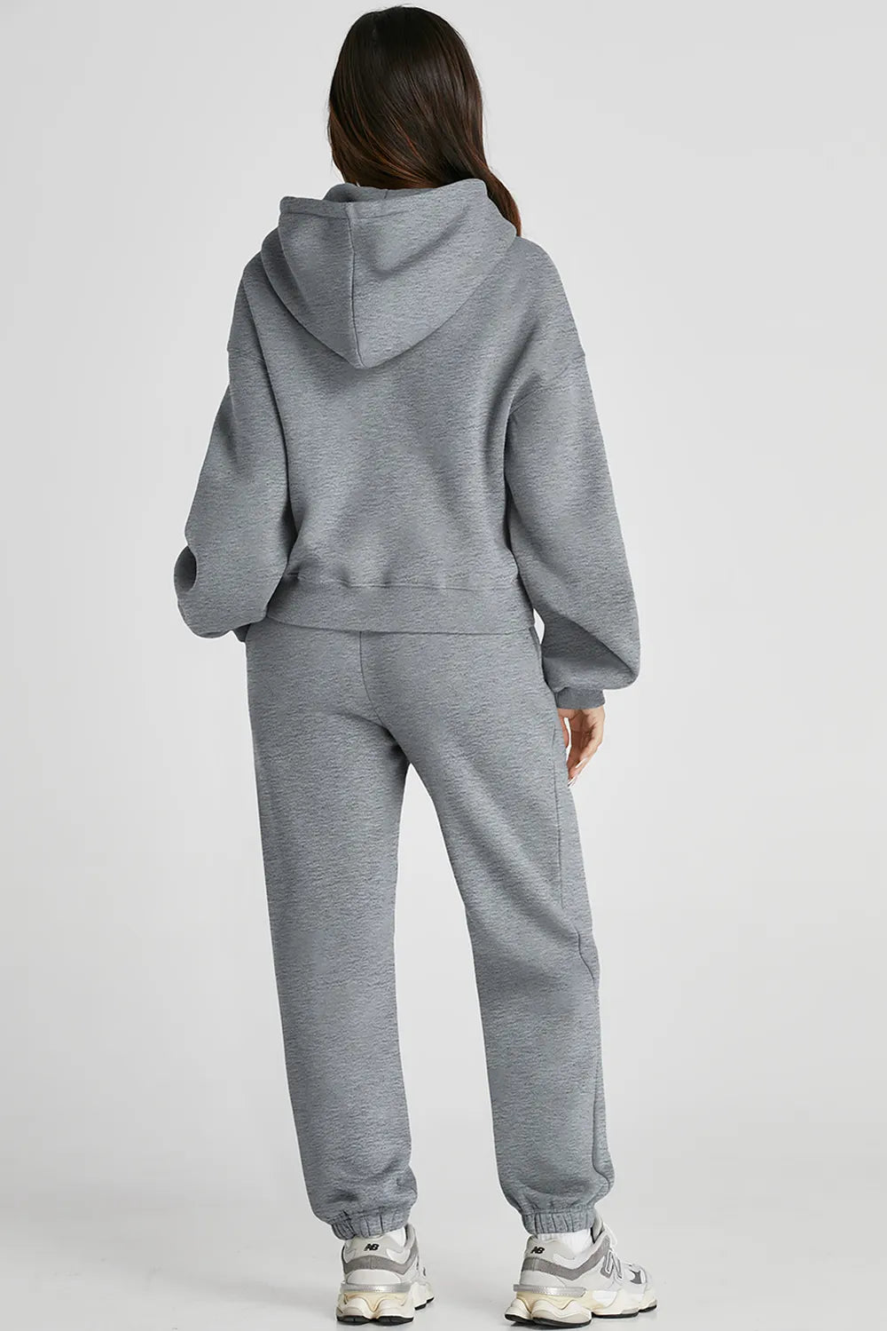 Dropped Shoulder Hooded Active Set in Gray