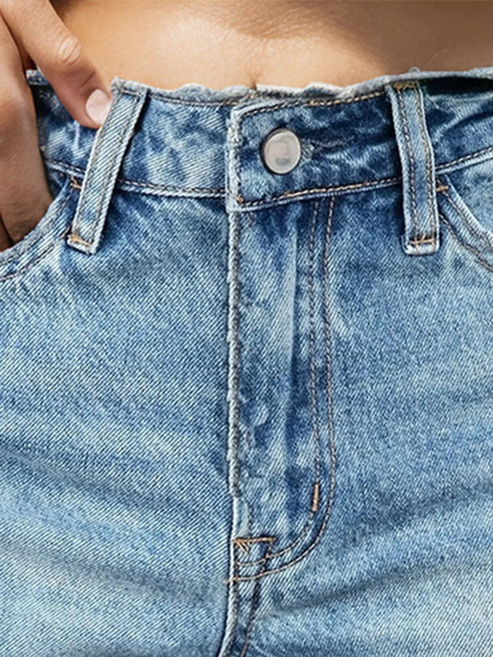Raw Hem Denim Shorts in Medium Wash by Y.Y@Denim