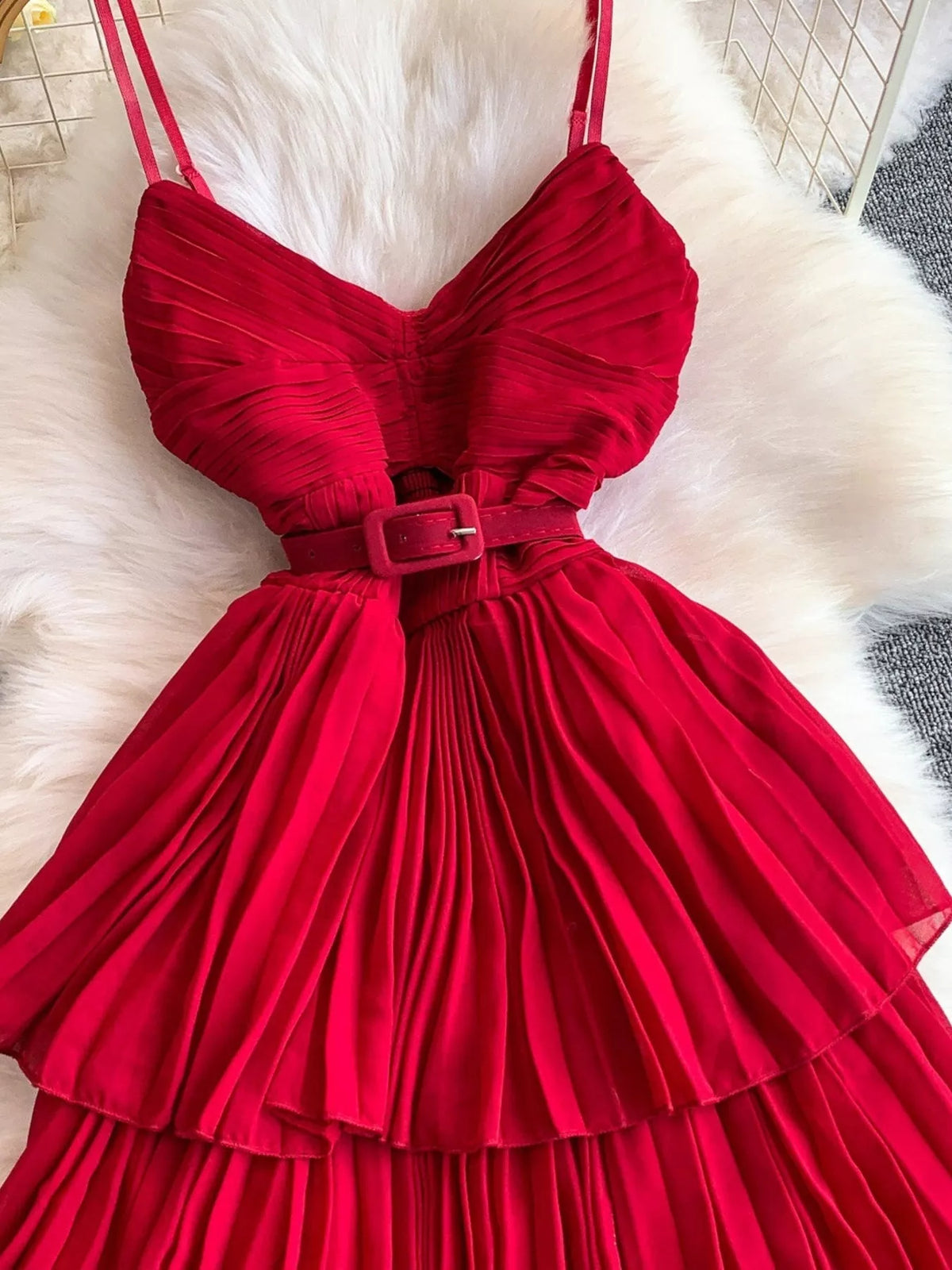 Pleated Layered Midi Dress