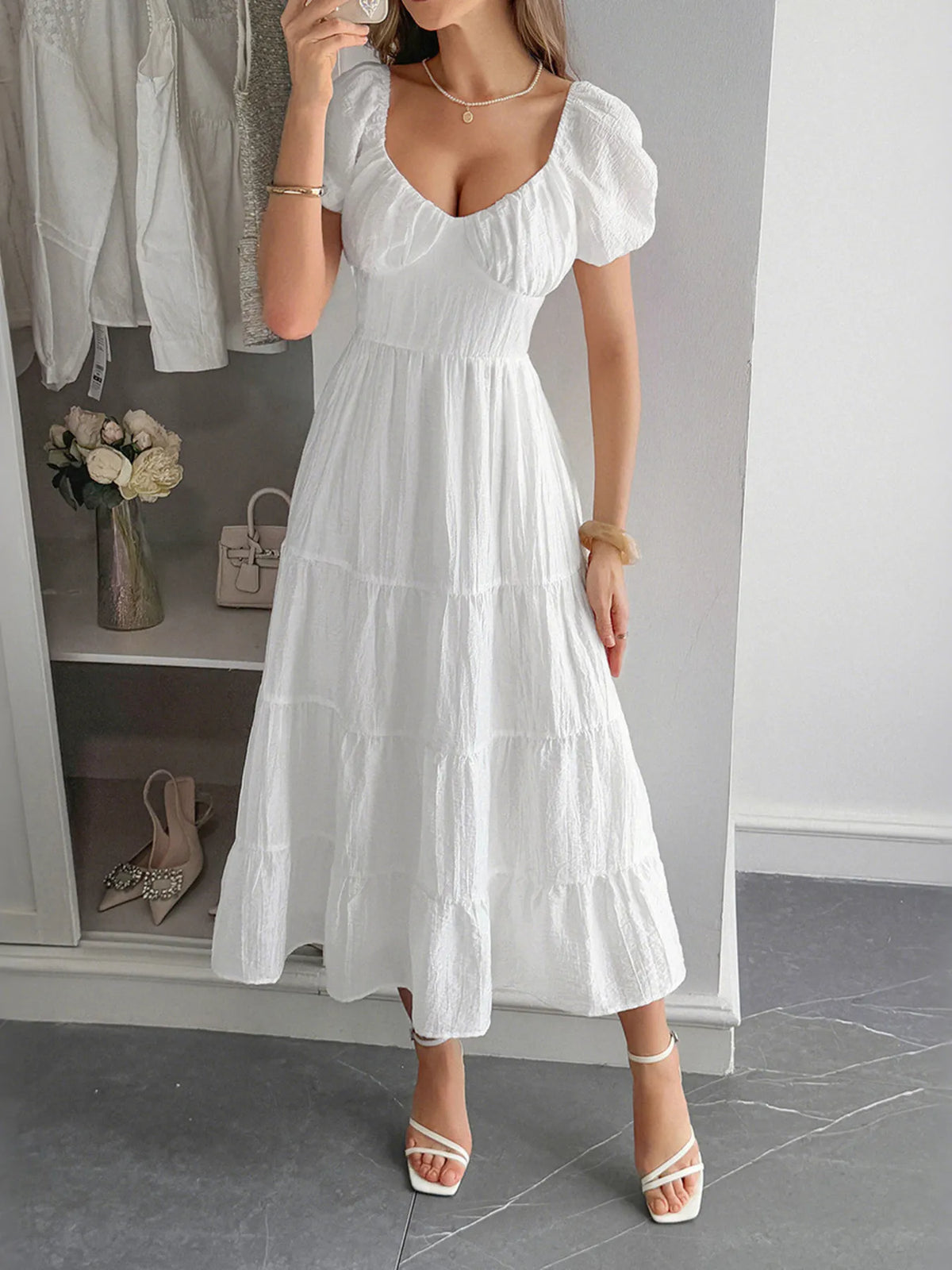 Backless V-Neck Midi Dress in Yellow