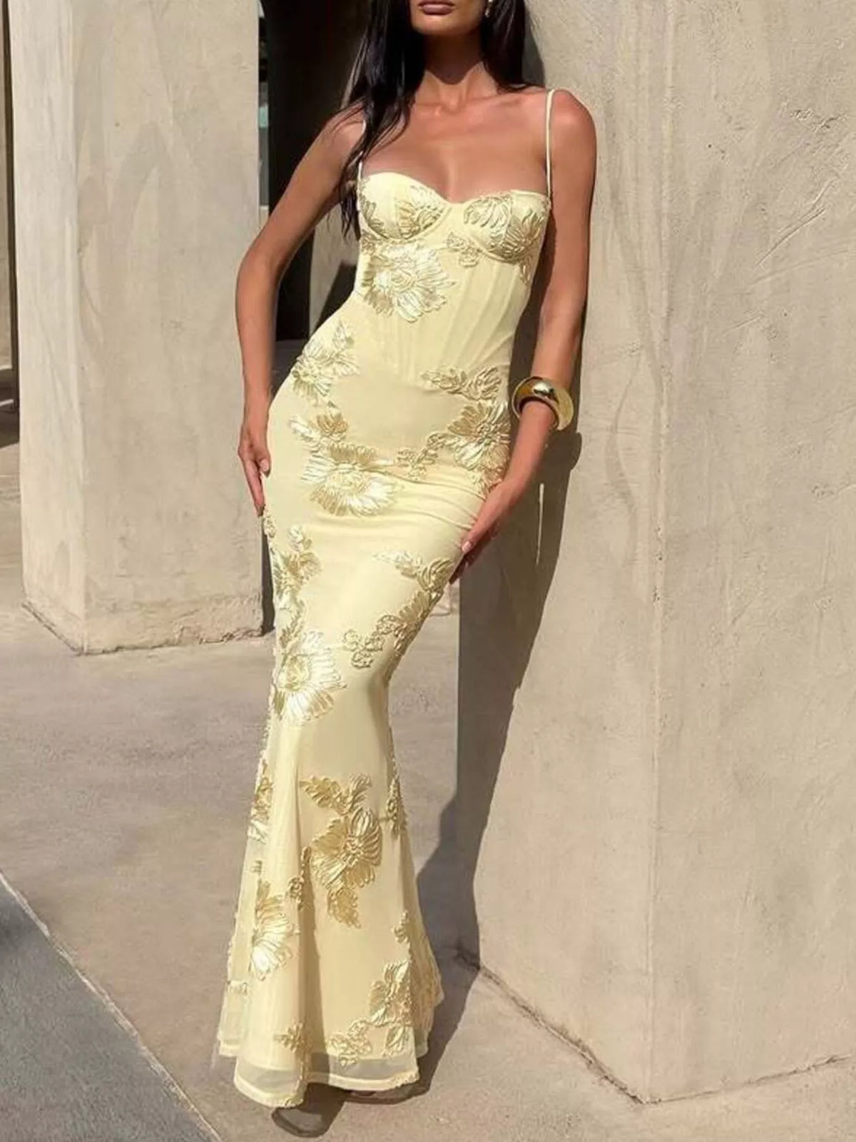 Embroidered Lace Sweetheart Maxi Dress