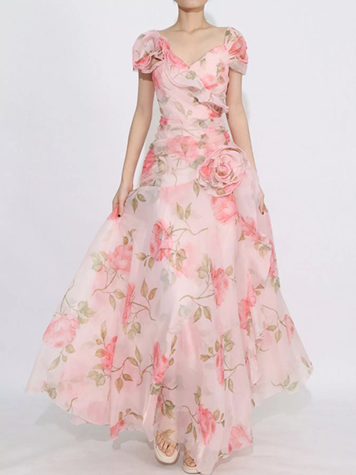 Floral Ruffled Maxi Dress in Print