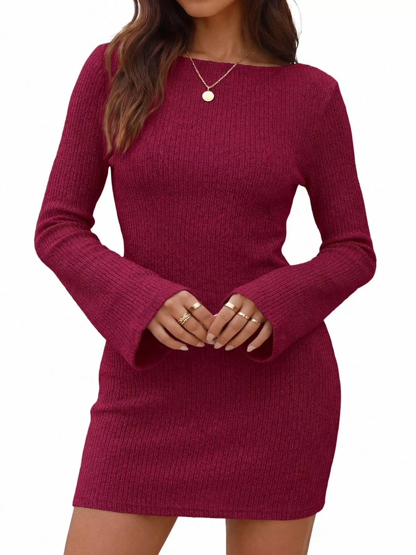 Ribbed Knit Slim Fit Sweater Dress