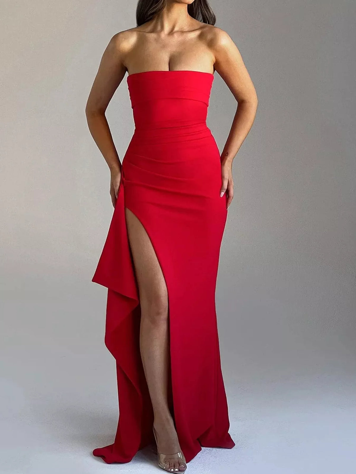Strapless High-Slit Bodycon Maxi Dress