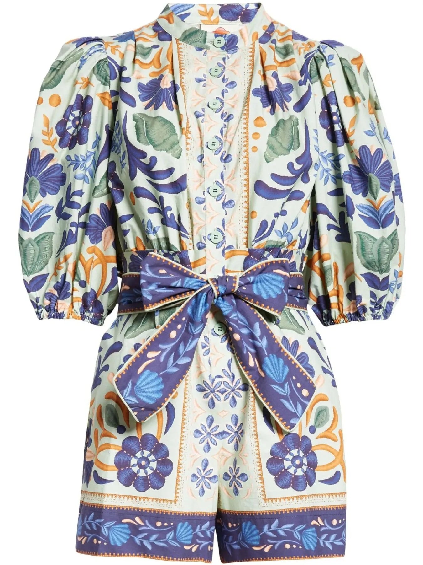 Floral Print Button-Front Belted Romper in Color