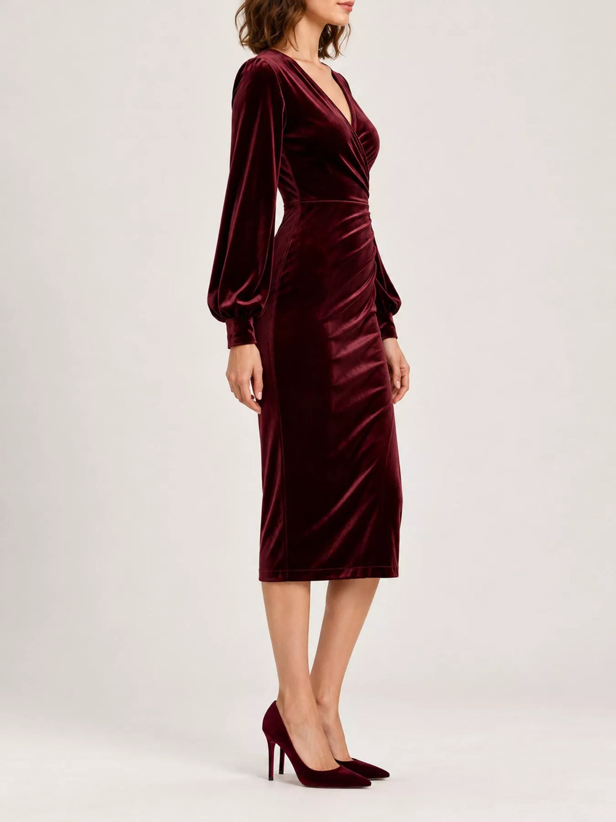 Ruched Velvet Wrap Dress