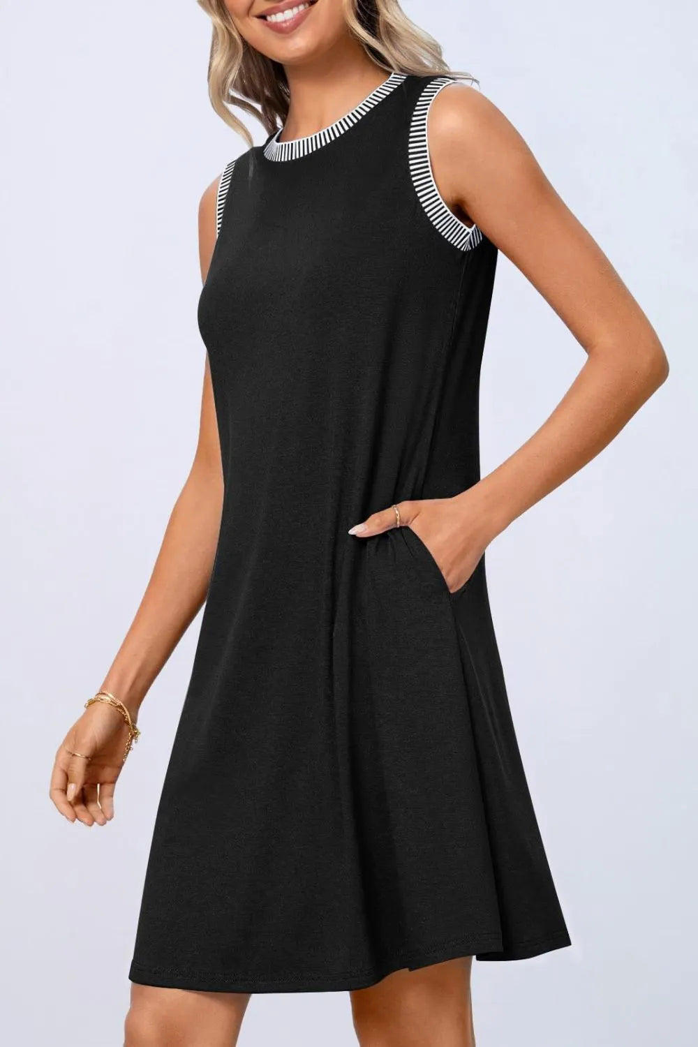 Round Neck Sleeveless Tank Dress with Pockets