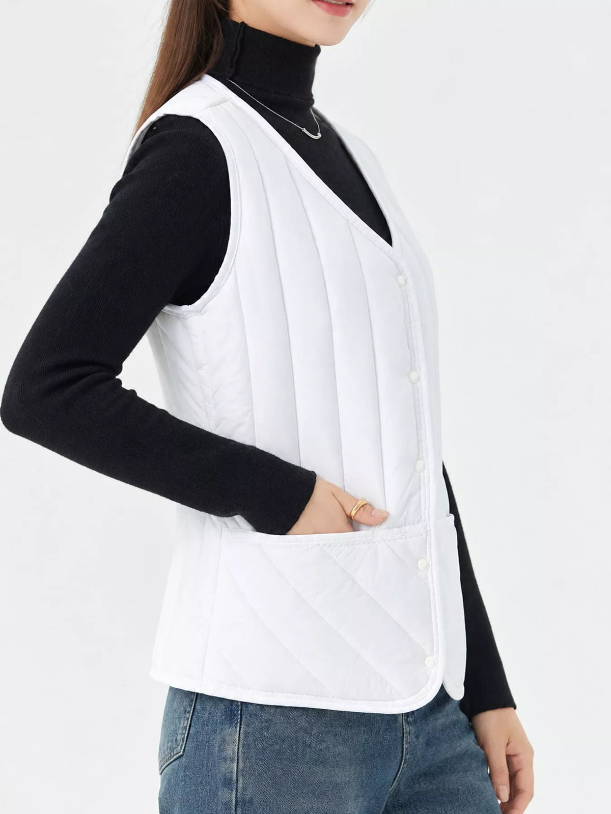 Quilted Button-Up Vest Coat
