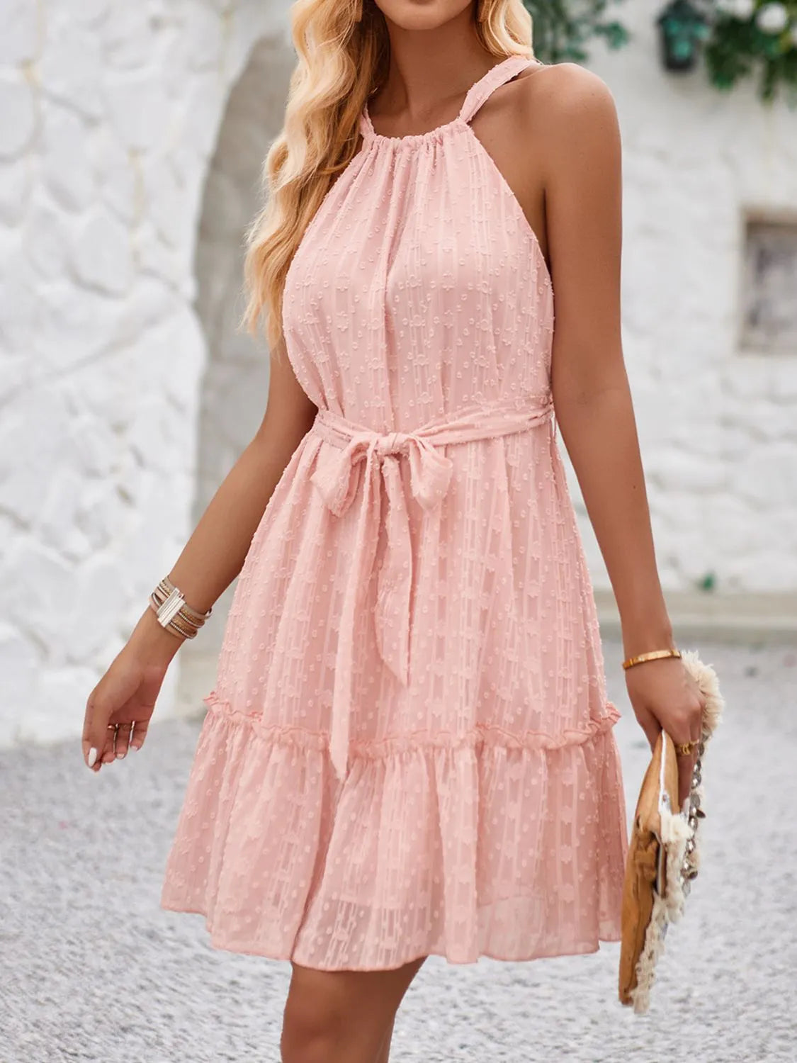 Tied Frill Sleeveless Mini Cami Dress by Golden Gueen