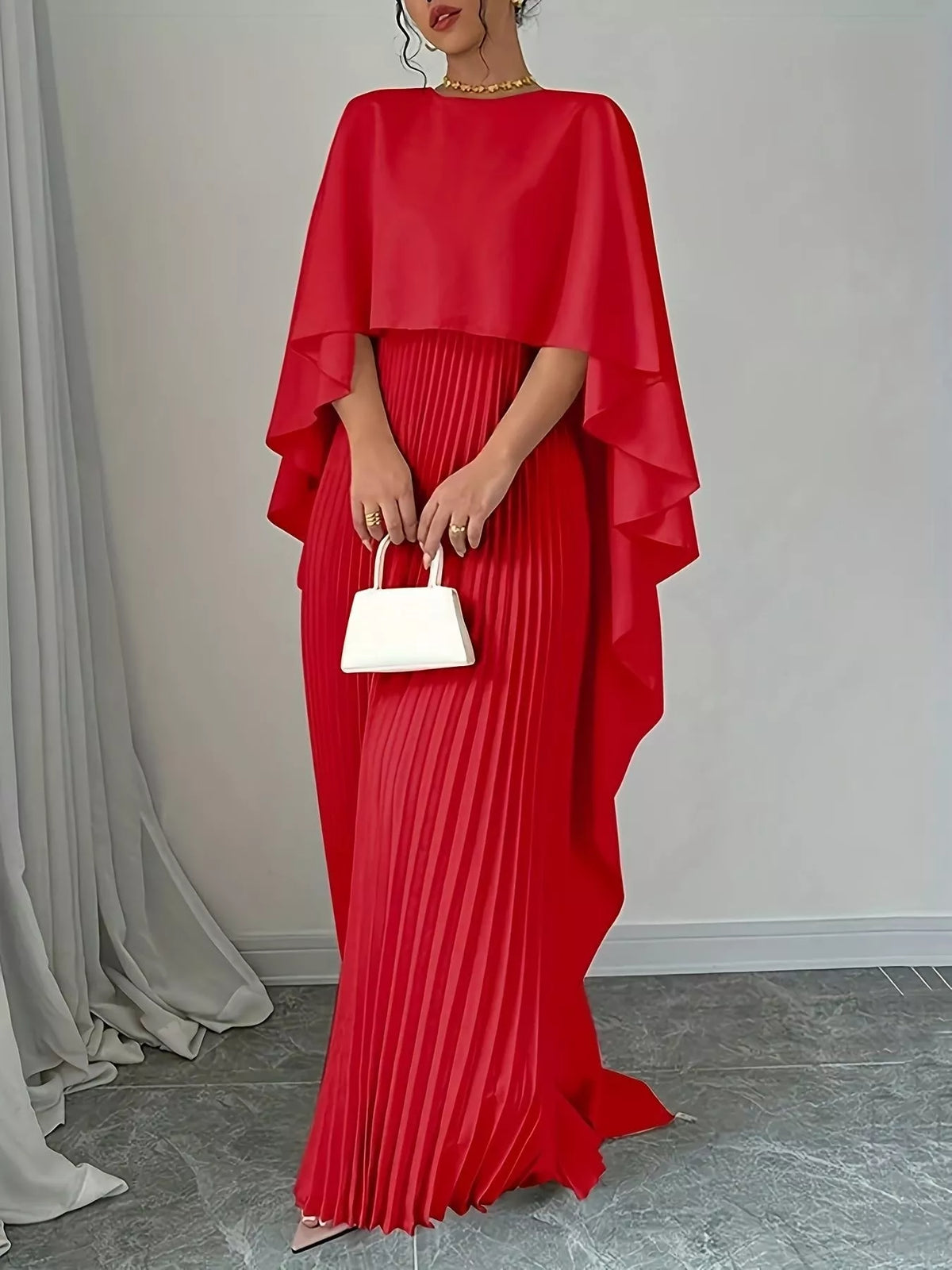 Cape Pleated Maxi Dress