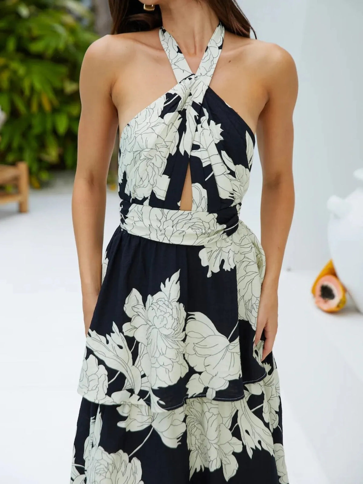Halter Neck Tiered Maxi Dress in Color