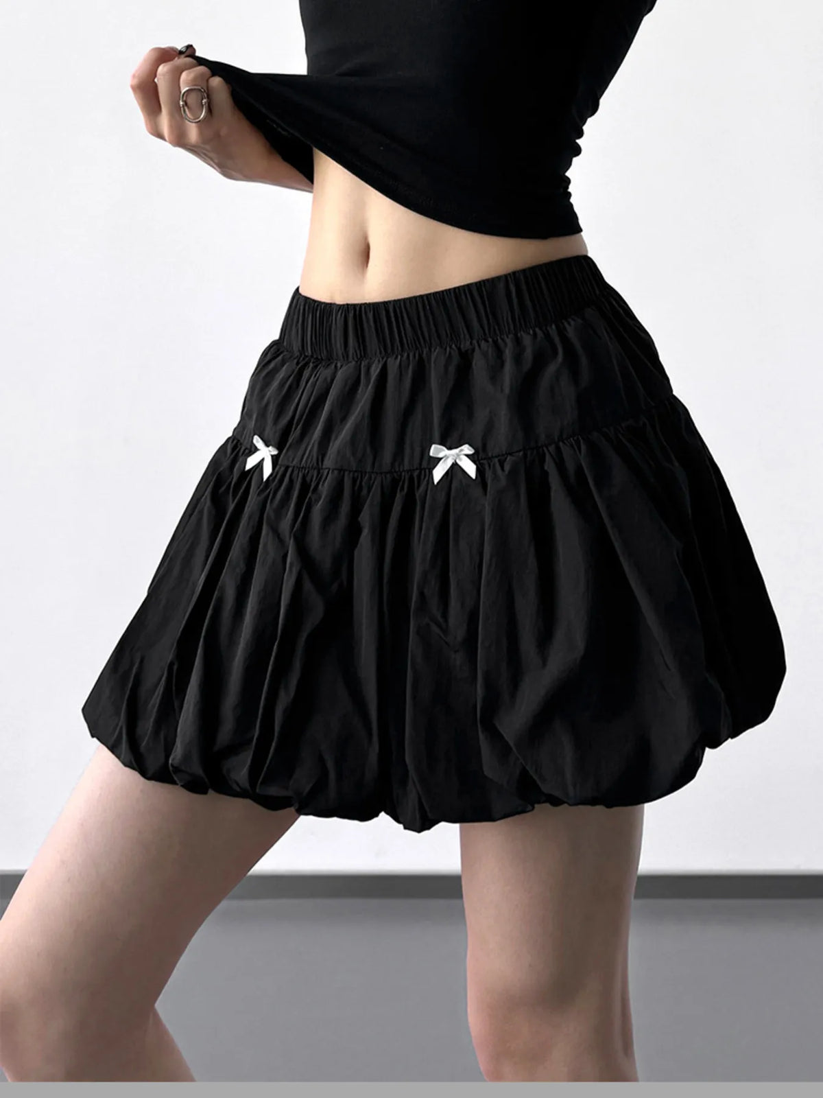 Bubble Hem Mini Skirt in Gray
