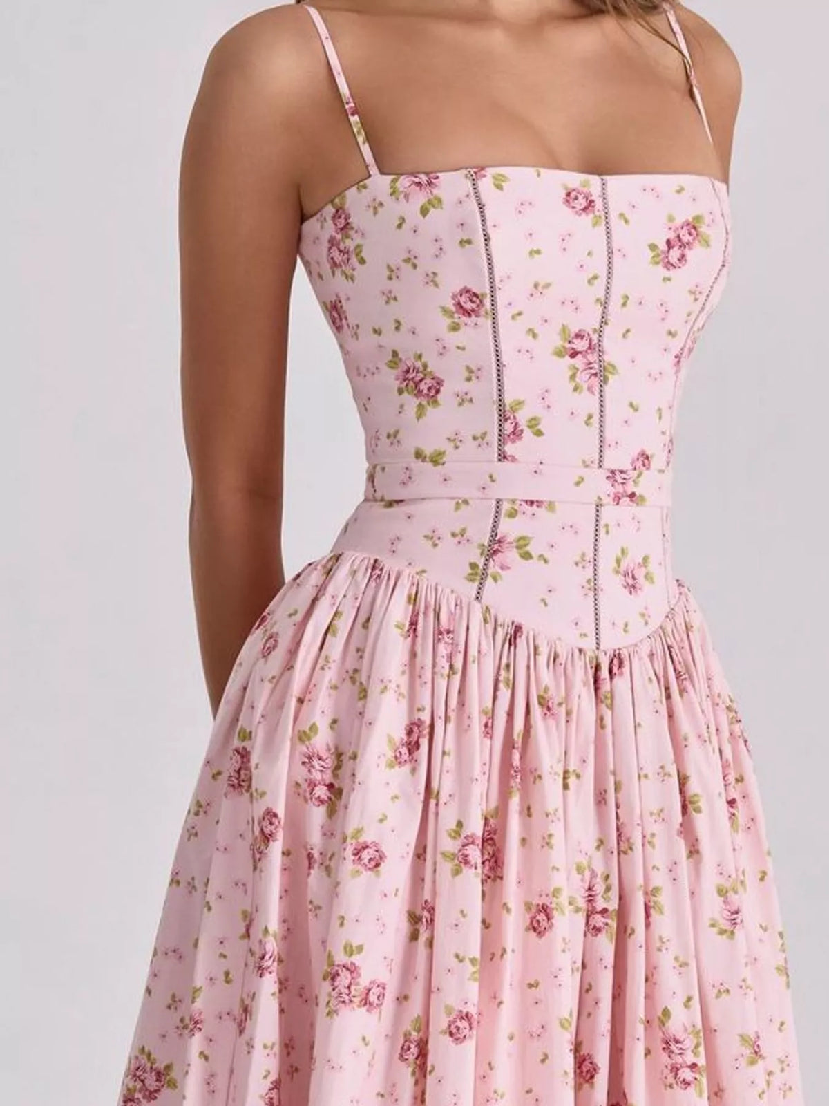Floral Spaghetti Strap Midi Dress in White