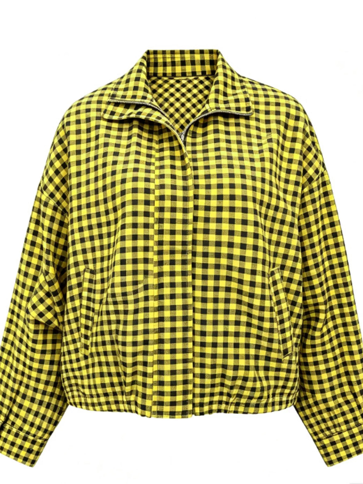Oversized Plaid Zip-Up Jacket