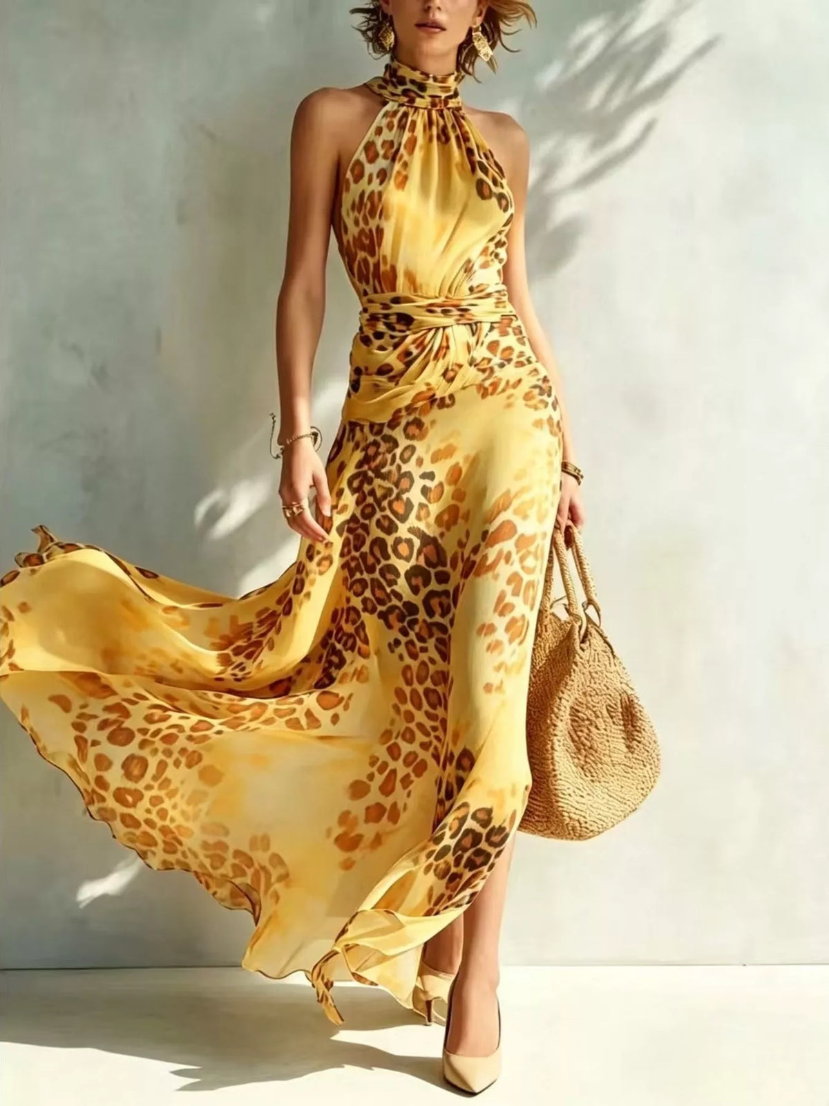 Leopard Print Sleeveless Maxi Dress by Kaelinne