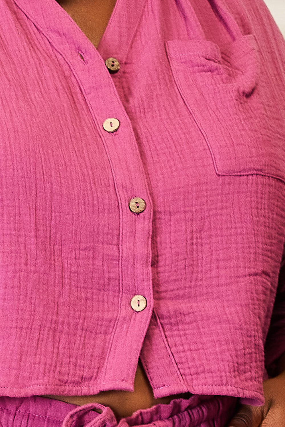 Basic Bae Buttoned Top and Shorts Set in Fuchsia
