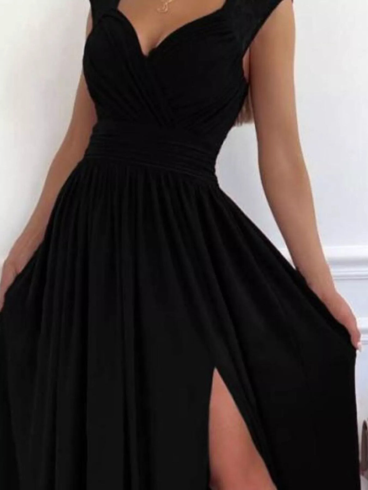 Lace Detail High Slit Maxi Dress