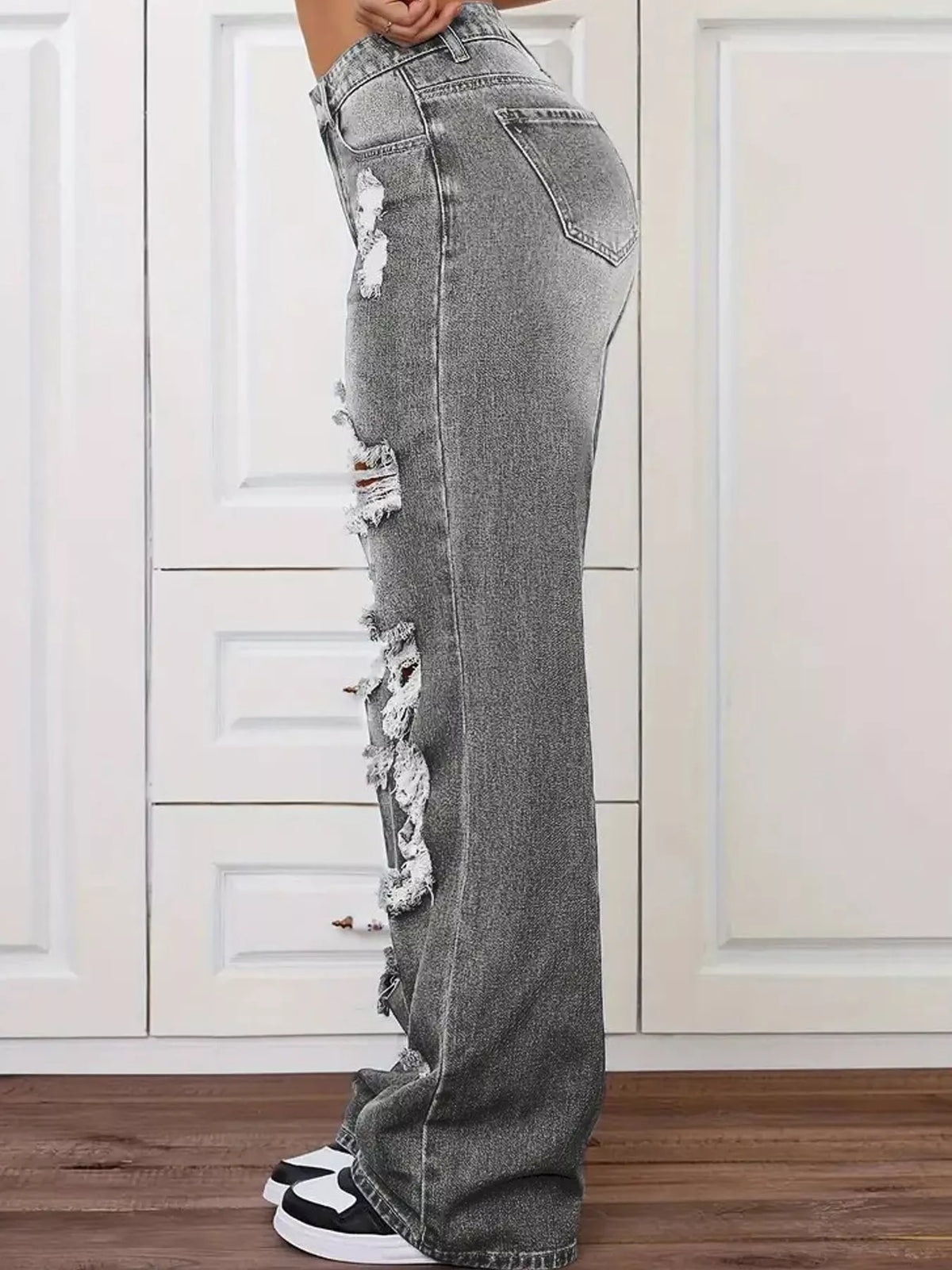 Distressed Wide-Leg Jeans