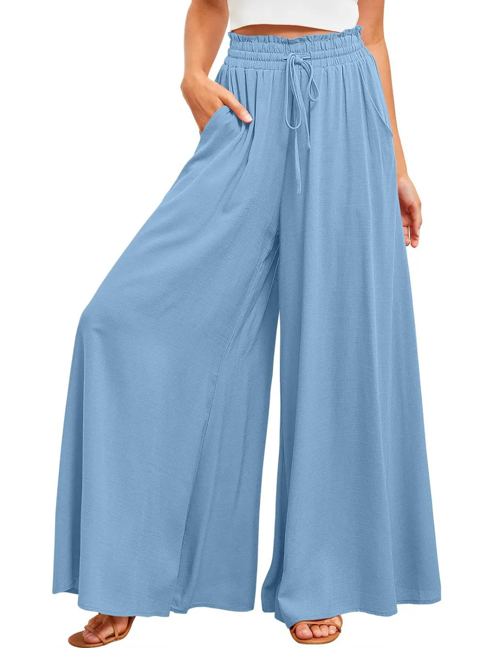 Opaque Wide Leg Pants with Pockets