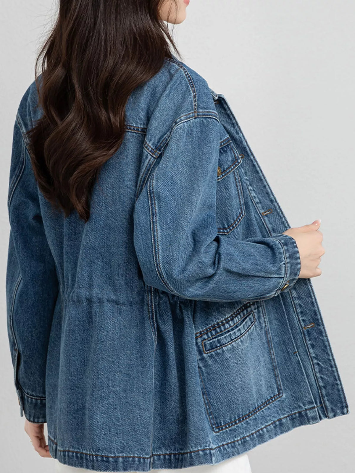 Washed Denim Button-Up Jacket in Blue