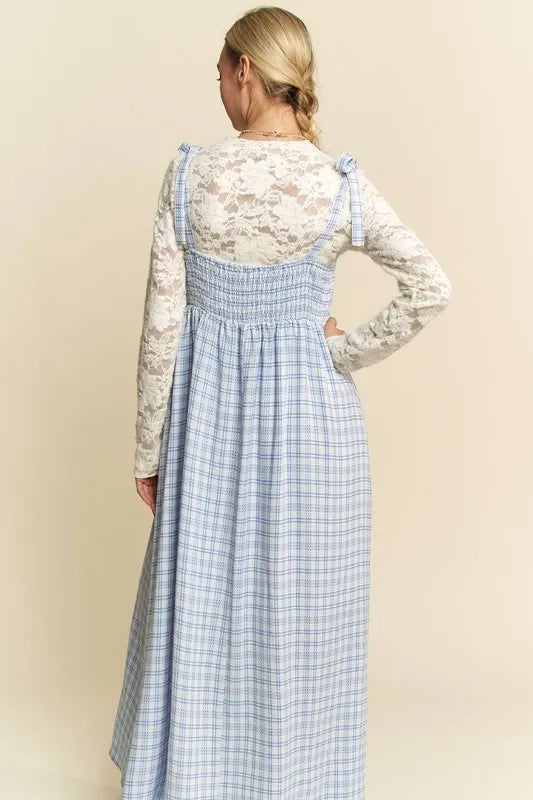 Plaid Smocked Maxi Dress in Blue