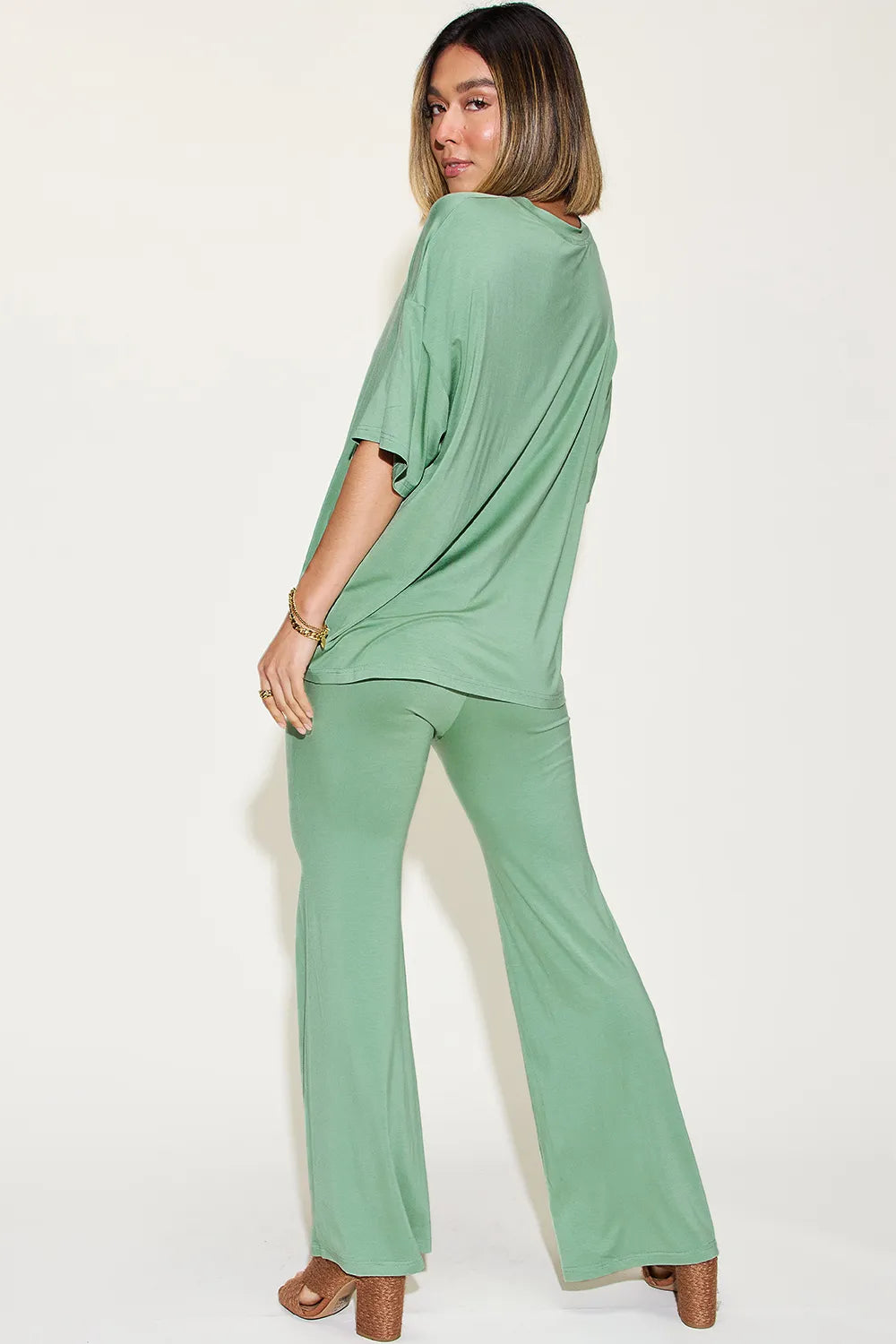 Basic Bae Bamboo T-Shirt and Flare Pants Set