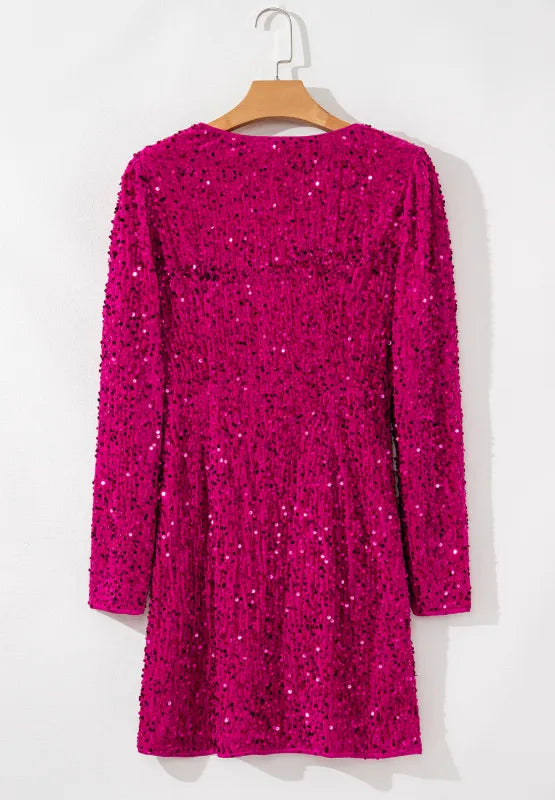 Sequin Surplice Mini Dress in Deep Rose