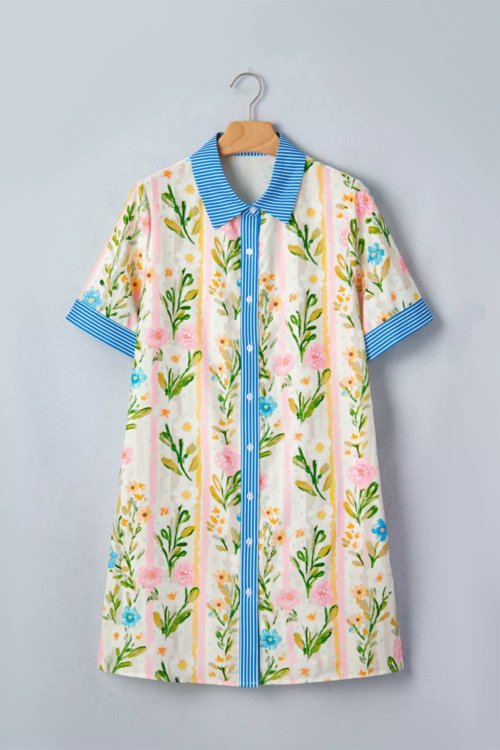 Floral Striped-Trim Shift Dress