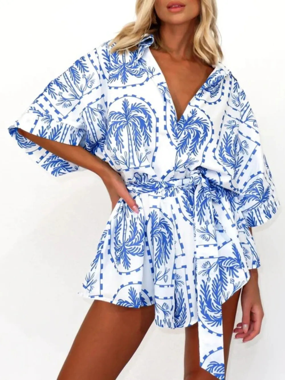 Tie-Waist Half Sleeve Romper