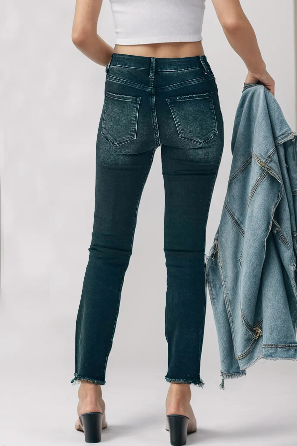 Mid-Rise Skinny Jeans in Black by Y.Y@Denim
