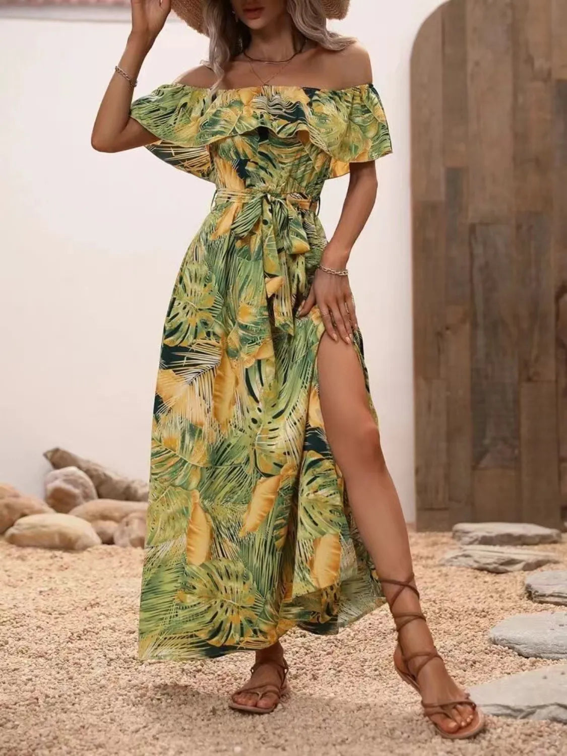 Ruffled Off-Shoulder Maxi Dress