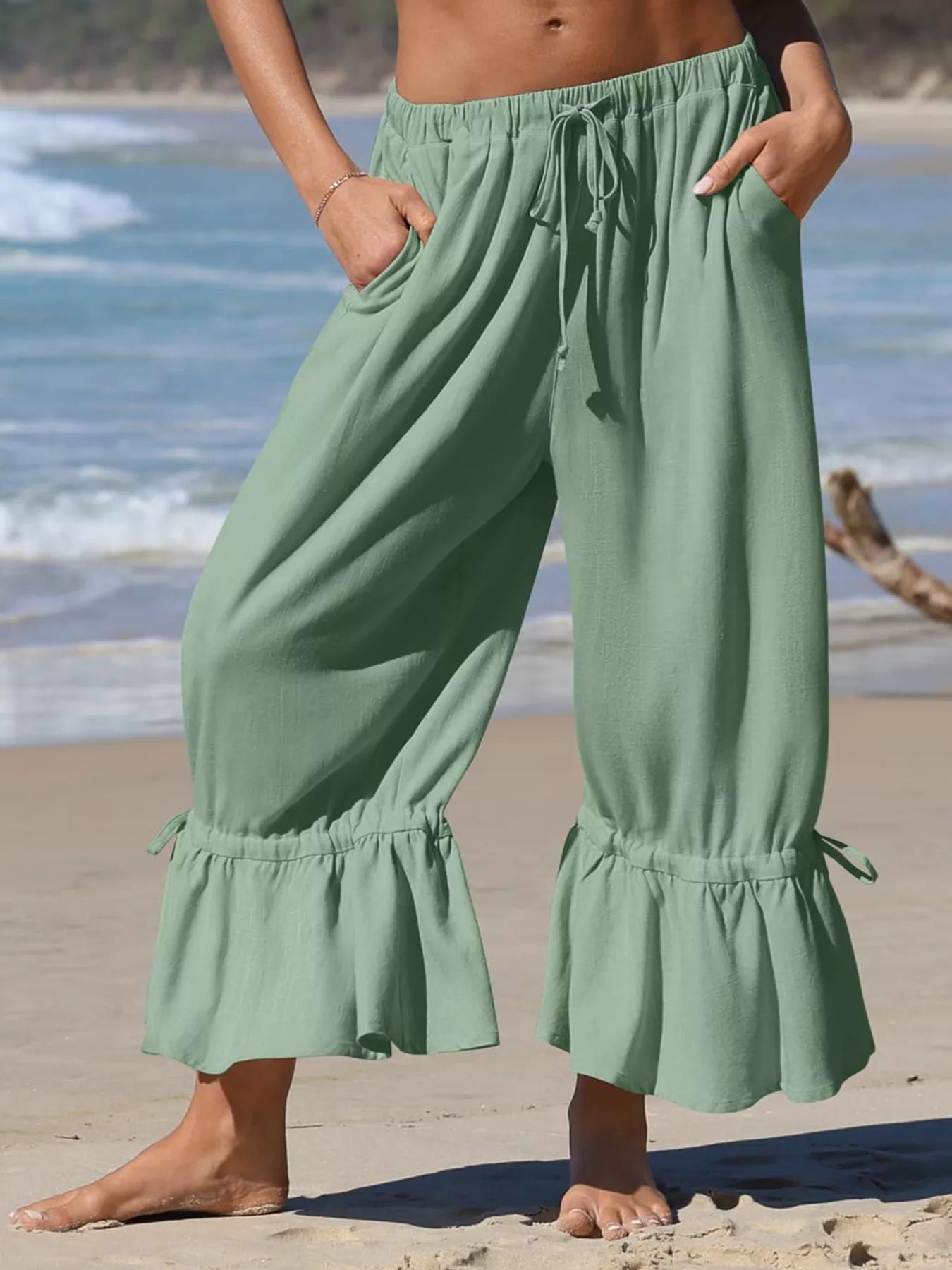 Wide-Leg Pants with Ruffle Hem