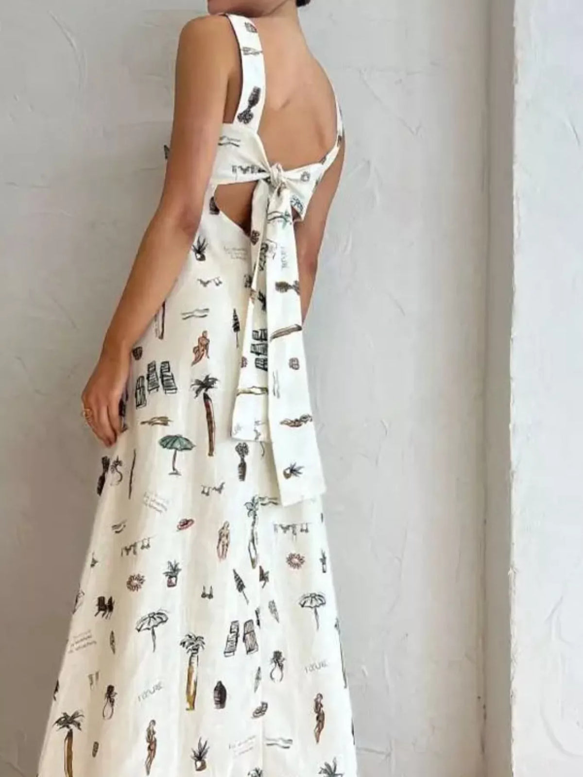 Printed Sleeveless Maxi Dress in White