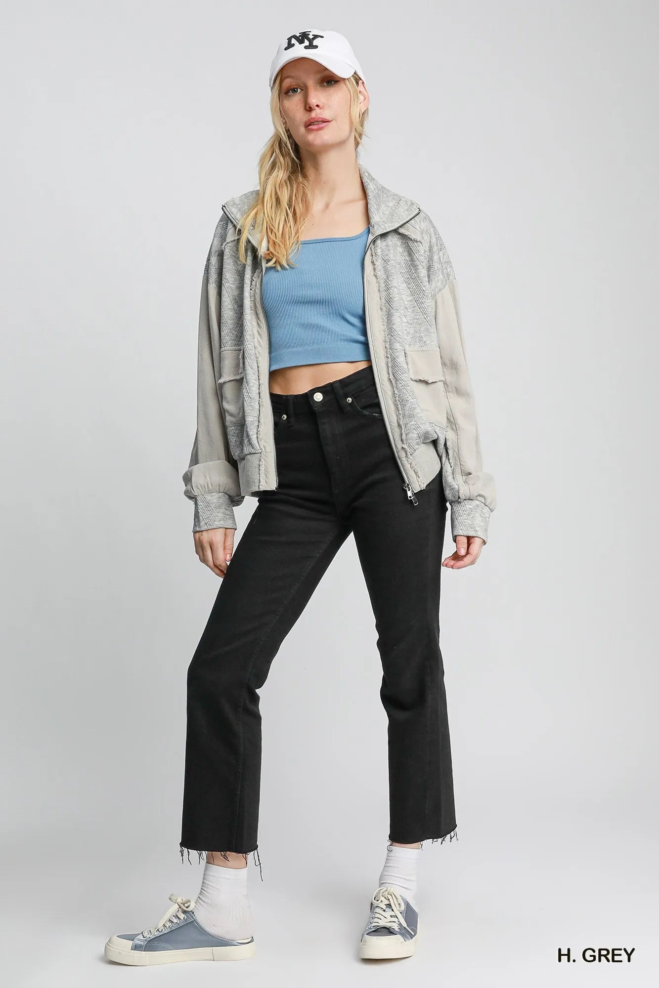 Umgee Two-Way Jacquard Jacket in Heather Grey in H. grey