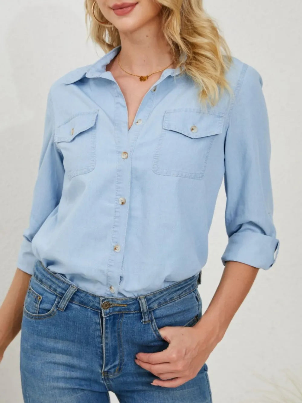 Pocketed Button Up Denim Shirt by Y.Y@Denim