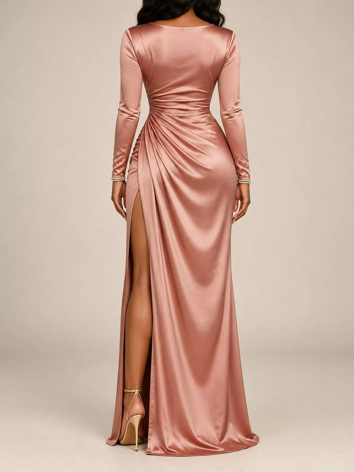 Satin Cowl Neck High-Slit Evening Maxi Dress
