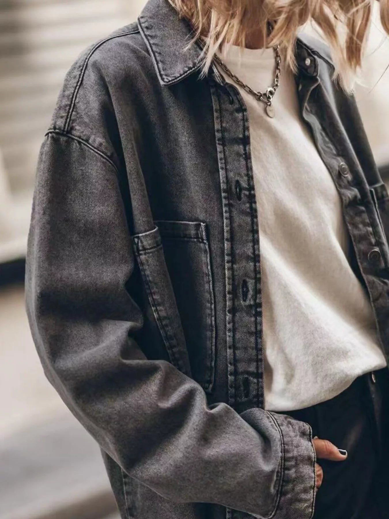 Oversized Button-Up Denim Shirt