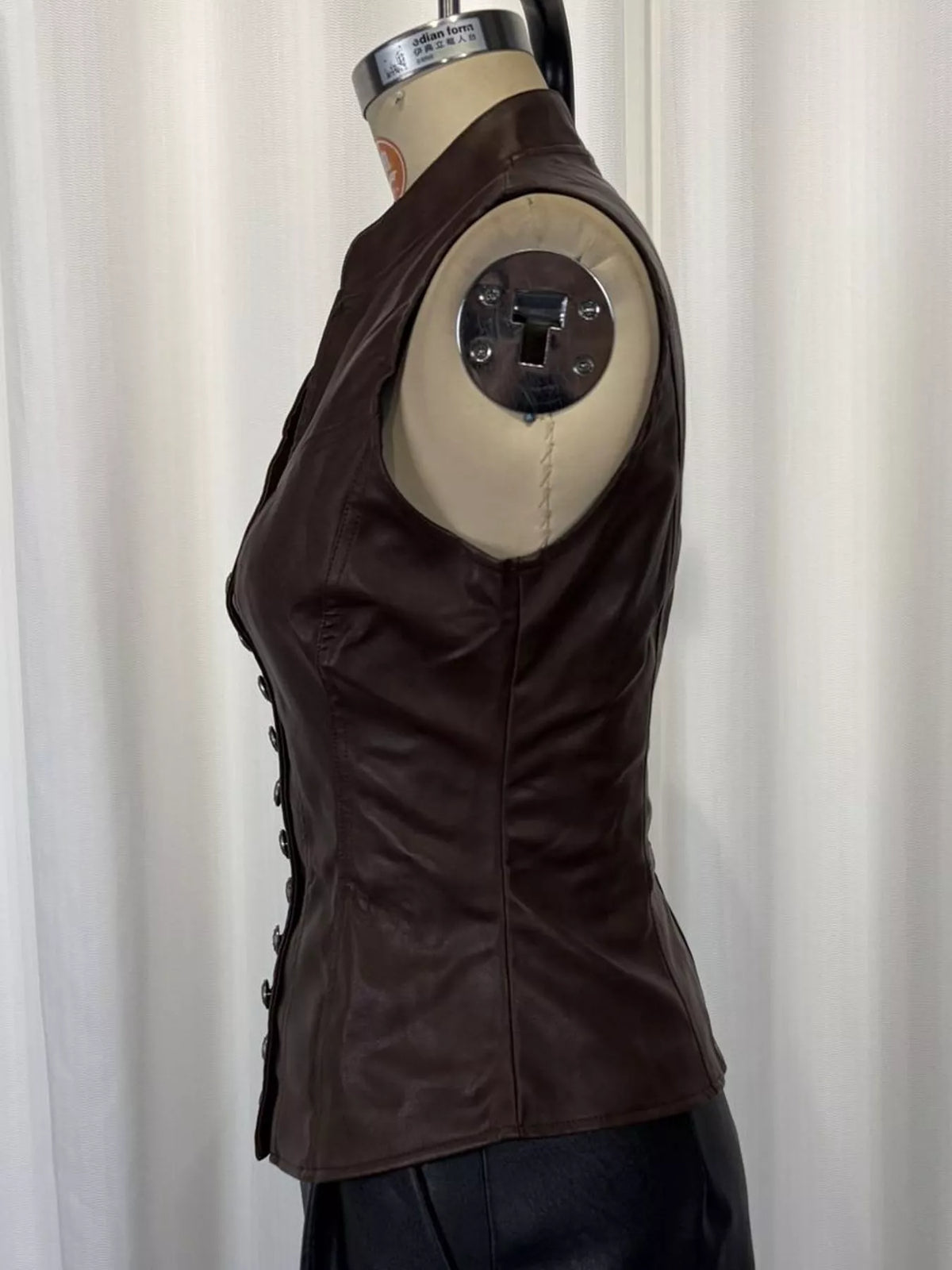 Slim-Fit Faux Leather Vest Coat in Coffee