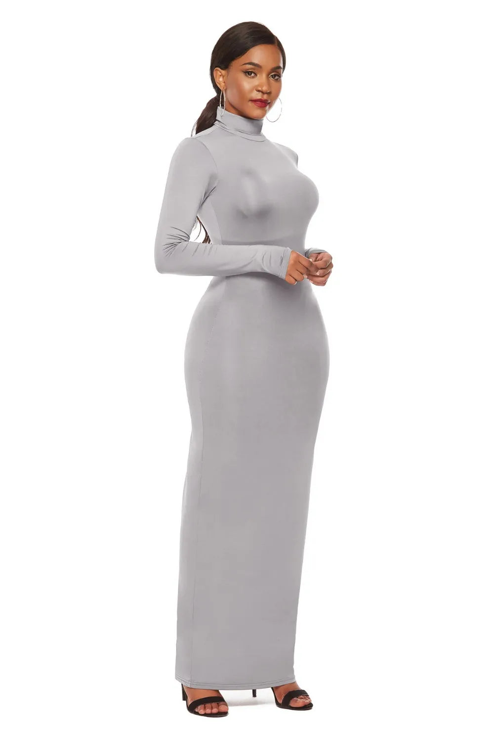 Mock Neck Long Sleeve Maxi Dress