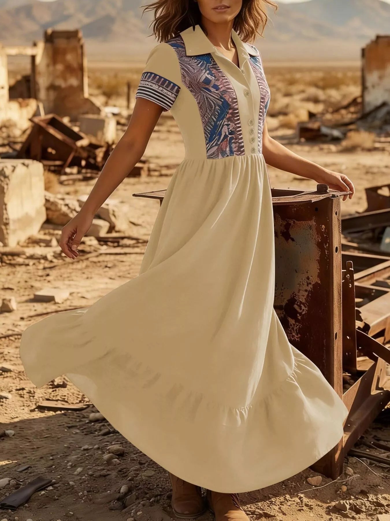 Printed Button-Front Maxi Dress